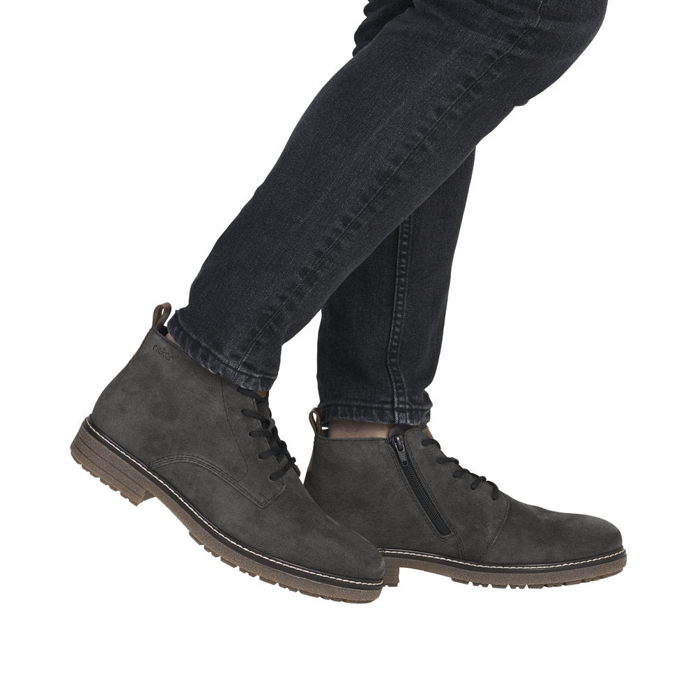 Rieker 33106-45 Mens Grey Suede Zip & Lace Chukka Boots