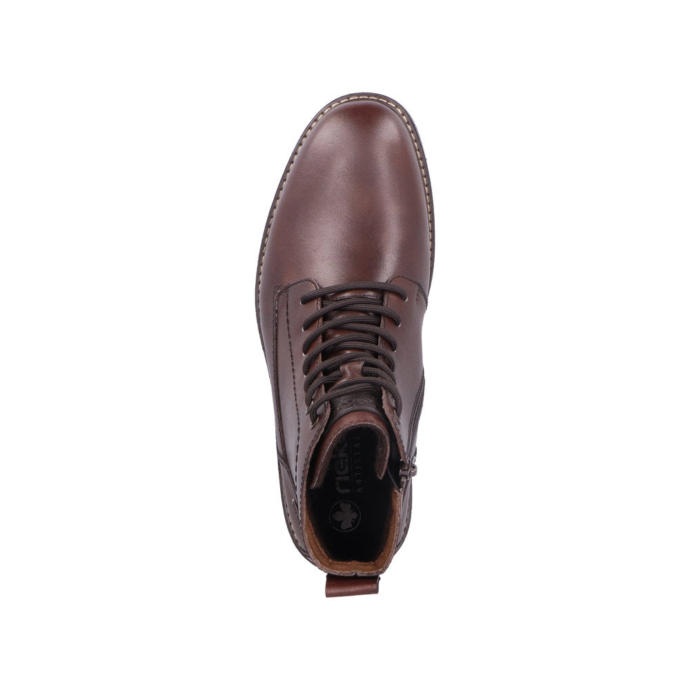 Rieker 33143-25 Mens Brown Leather Water Resistant Zip & Lace Ankle Boots