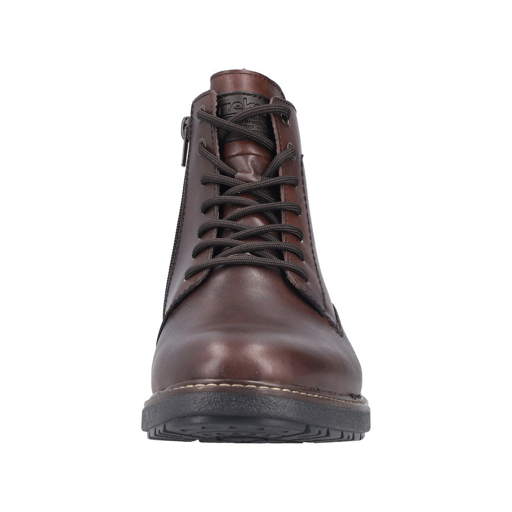 Rieker 33143-25 Mens Brown Leather Water Resistant Zip & Lace Ankle Boots
