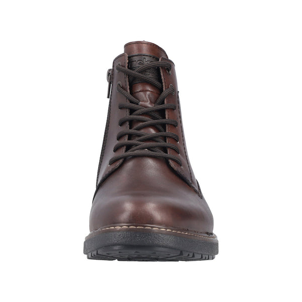 Rieker 33143-25 Mens Brown Leather Water Resistant Zip & Lace Ankle Boots
