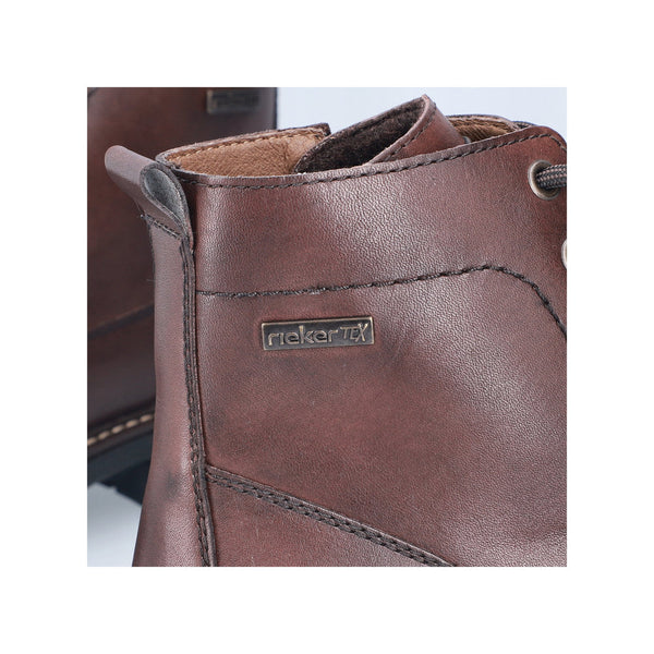 Rieker 33143-25 Mens Brown Leather Water Resistant Zip & Lace Ankle Boots