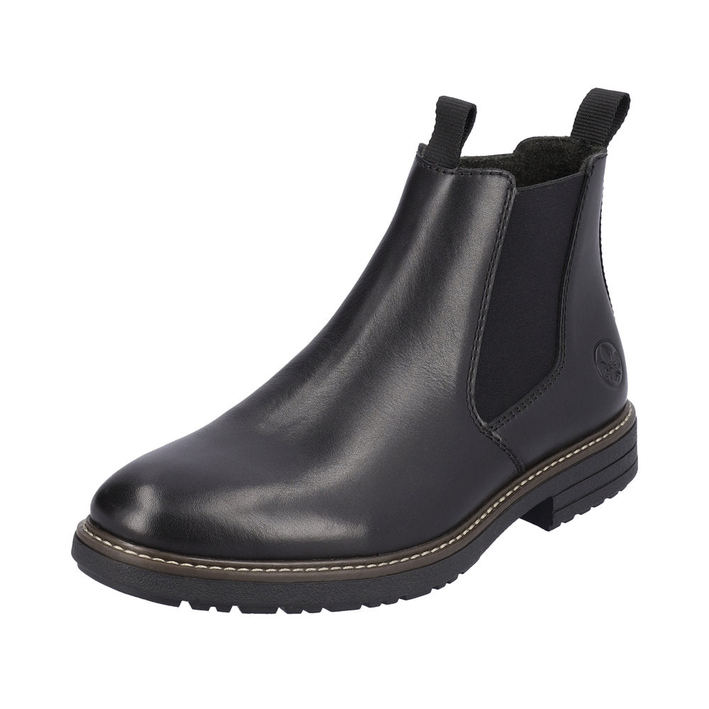 Rieker 33180-00 Mens Black Leather Side Zip Ankle Boots