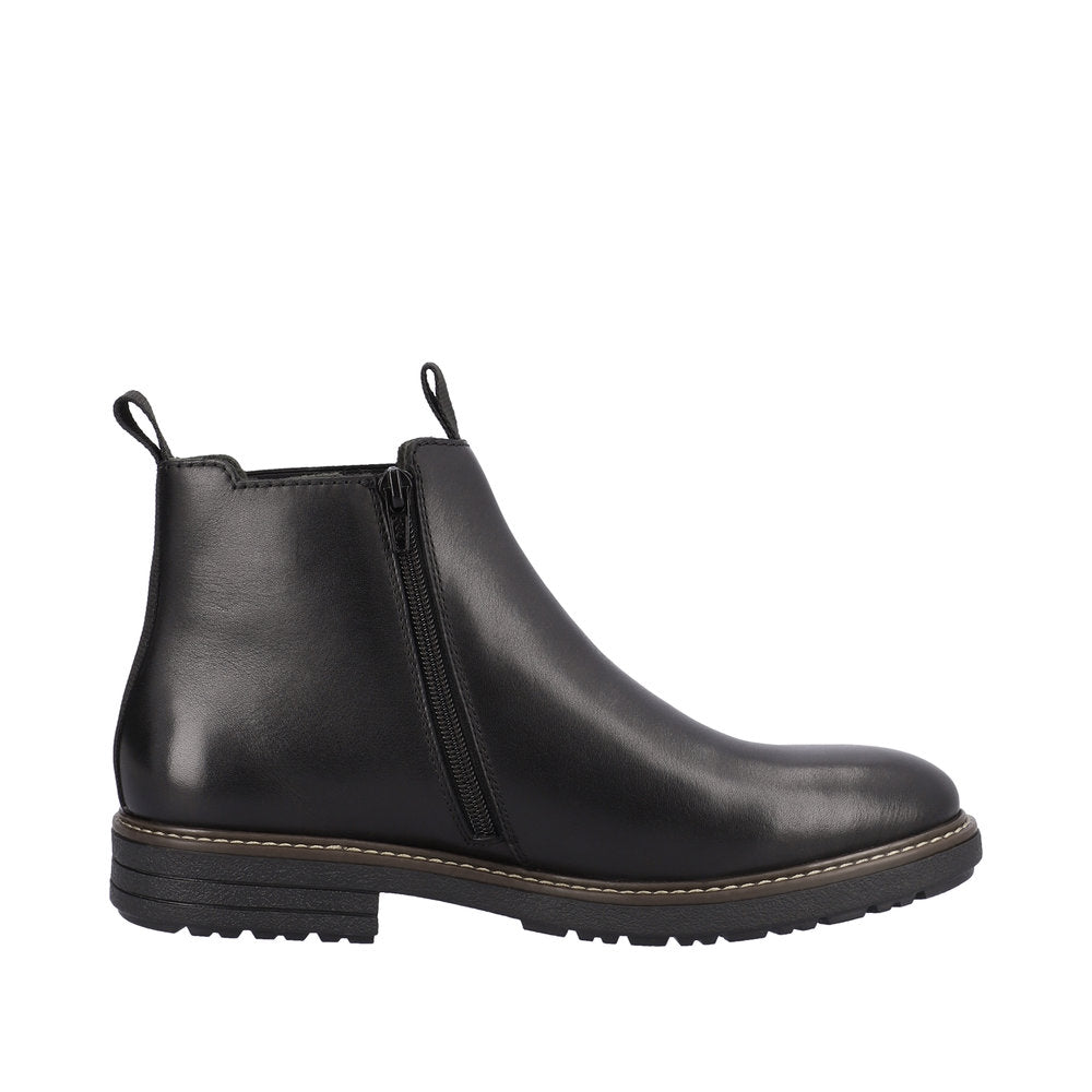 Rieker 33180-00 Mens Black Leather Side Zip Ankle Boots