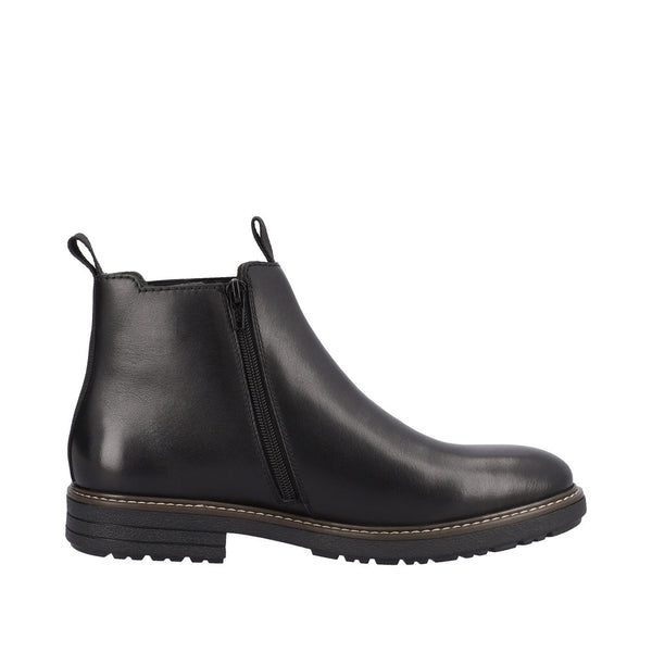 Rieker 33180-00 Mens Black Leather Side Zip Ankle Boots