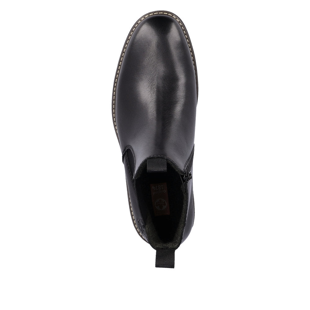 Rieker 33180-00 Mens Black Leather Side Zip Ankle Boots