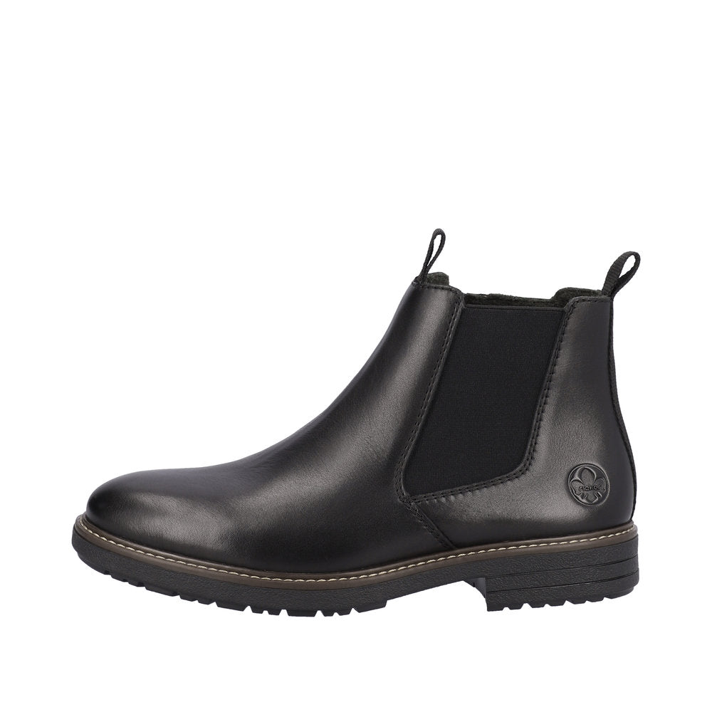 Rieker 33180-00 Mens Black Leather Side Zip Ankle Boots