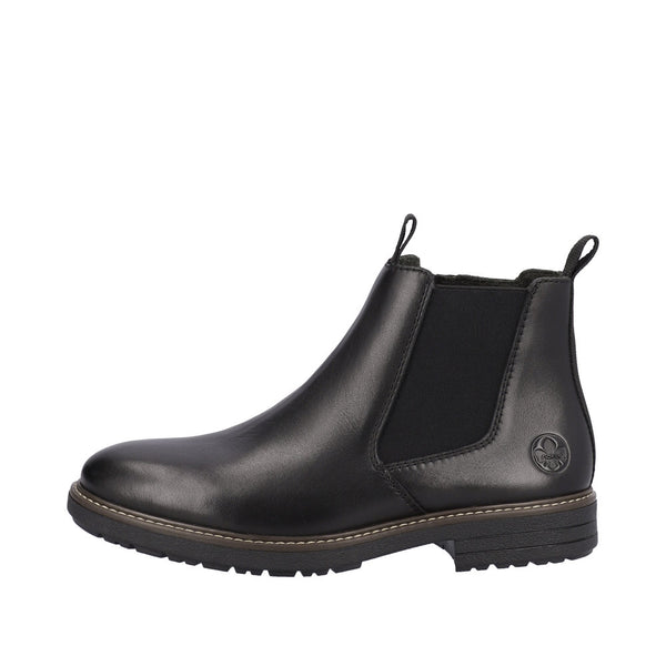 Rieker 33180-00 Mens Black Leather Side Zip Ankle Boots