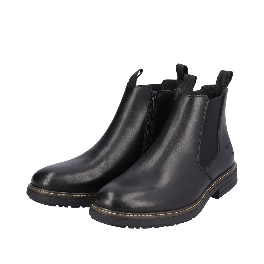 Rieker 33180-00 Mens Black Leather Side Zip Ankle Boots