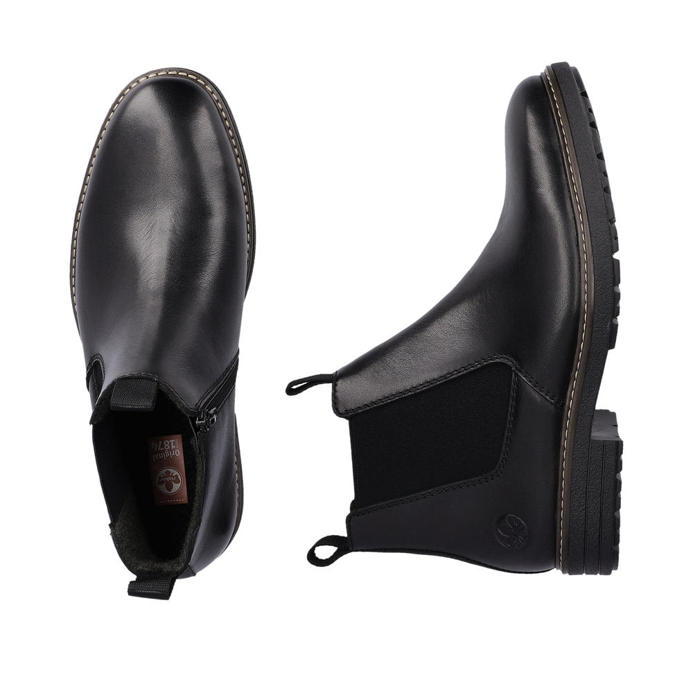 Rieker 33180-00 Mens Black Leather Side Zip Ankle Boots