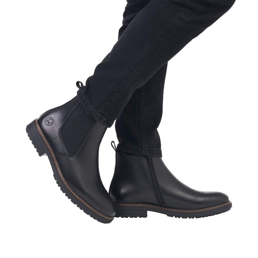 Rieker 33180-00 Mens Black Leather Side Zip Ankle Boots