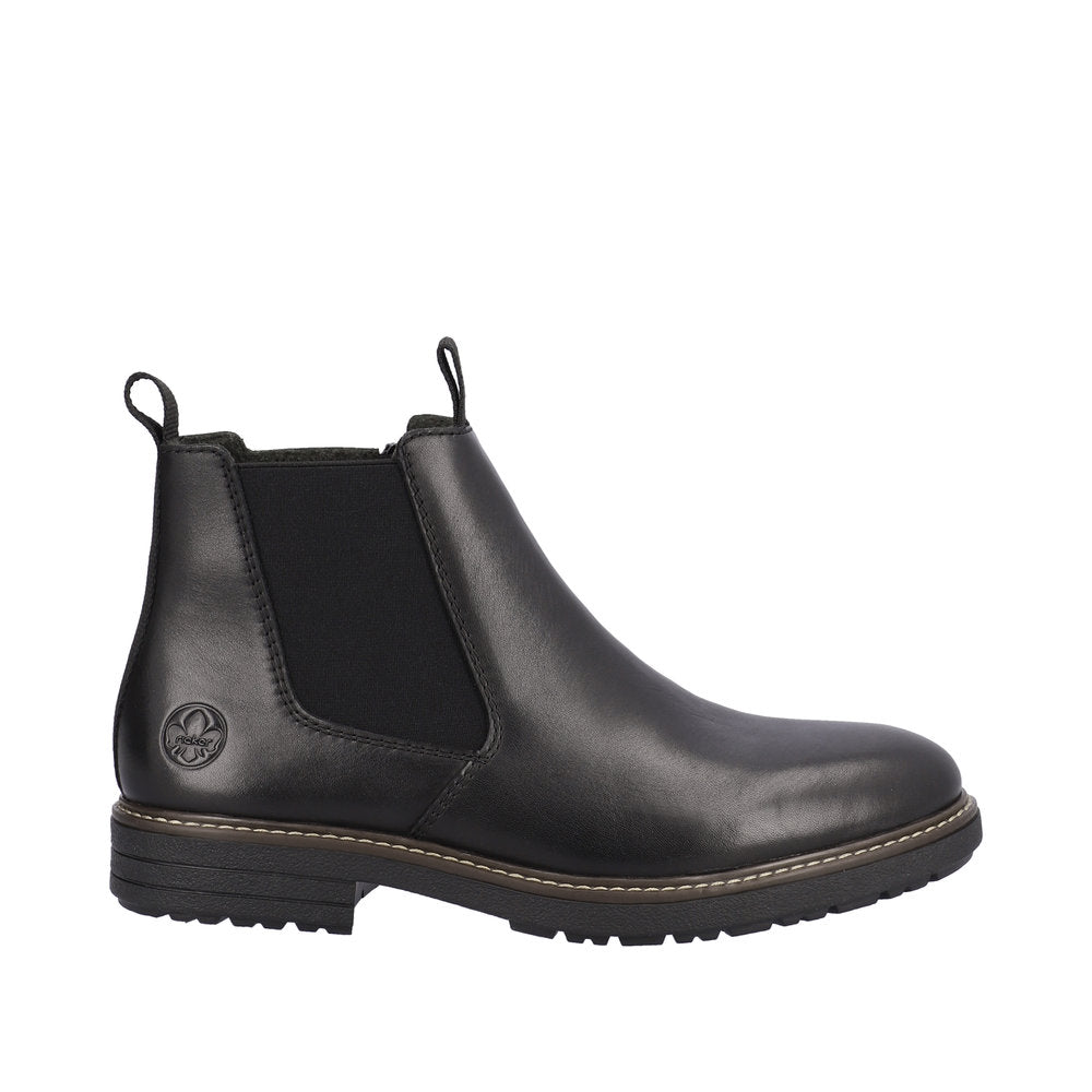 Rieker 33180-00 Mens Black Leather Side Zip Ankle Boots