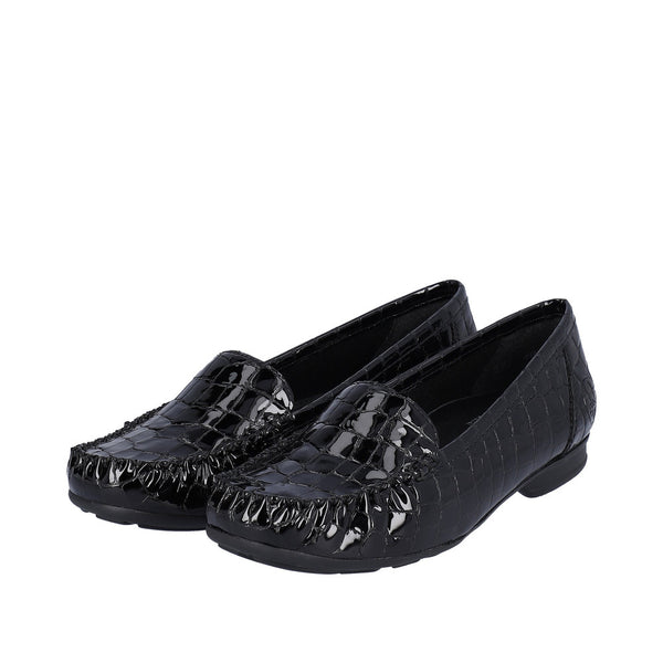Rieker 40071-00 Ladies Black Patent Leather Slip On Loafers