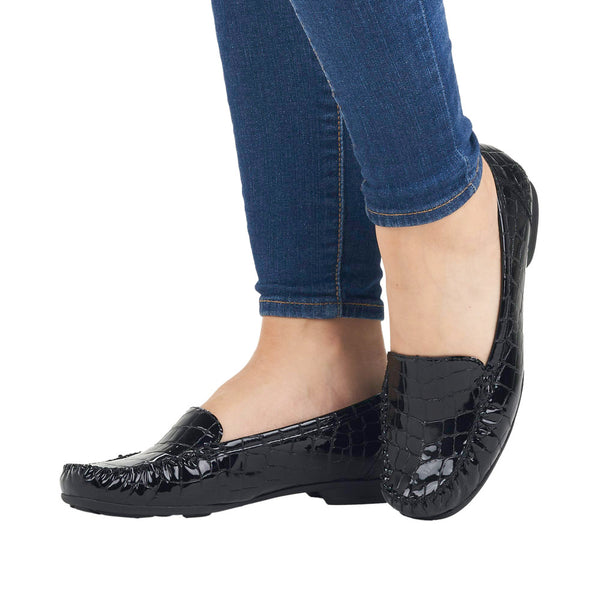 Rieker 40071-00 Ladies Black Patent Leather Slip On Loafers