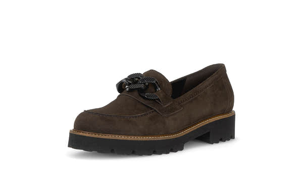 Gabor 4013.01.004 Squeeze Ladies Mocca Brown Suede Chain Trim Loafers