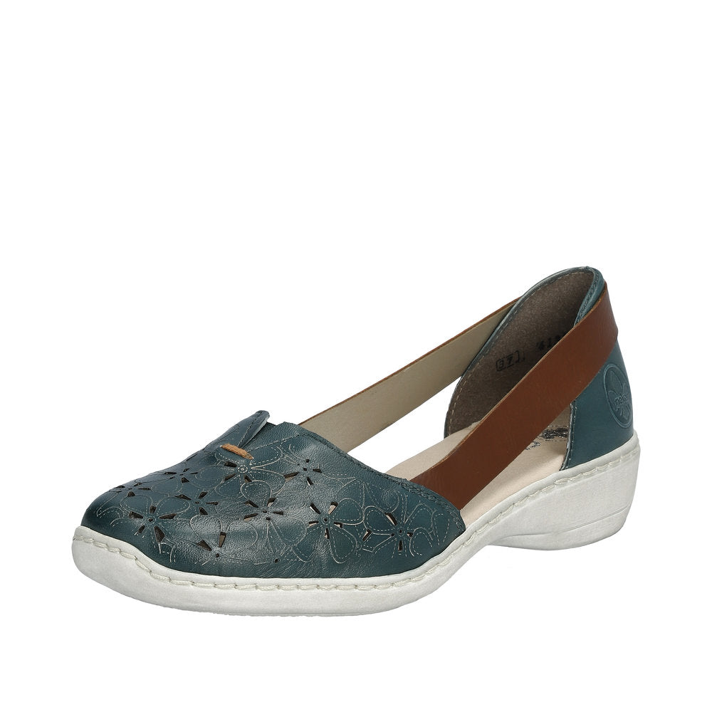 Rieker 41356-13 Ladies Blue Leather Slip On Loafers