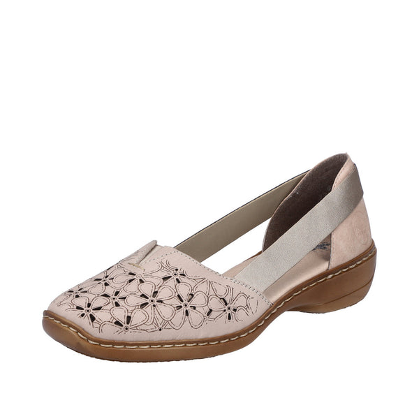 Rieker 41356-60 Ladies Taupe Leather Slip On Loafers