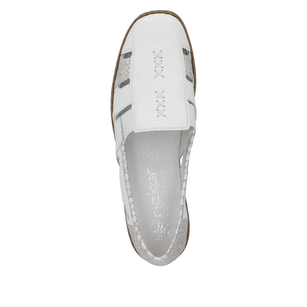 Rieker 41385-80 Ladies White/Silver Leather Slip On Loafers