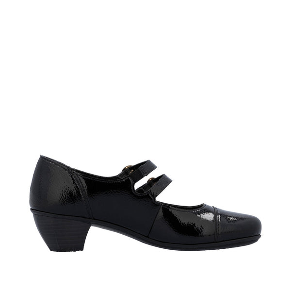 Rieker 41758-00 Ladies Black Patent Leather Buckle Heels