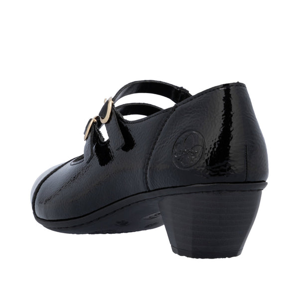 Rieker 41758-00 Ladies Black Patent Leather Buckle Heels