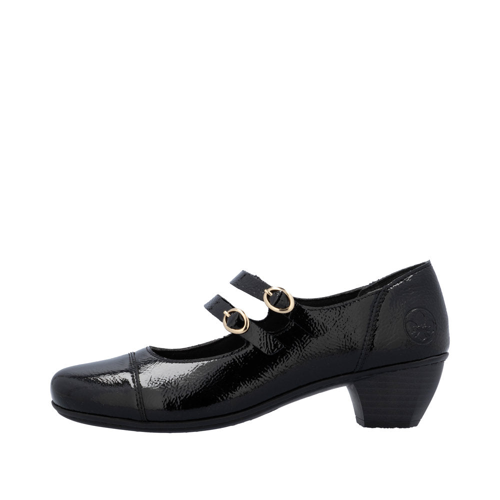 Rieker 41758-00 Ladies Black Patent Leather Buckle Heels
