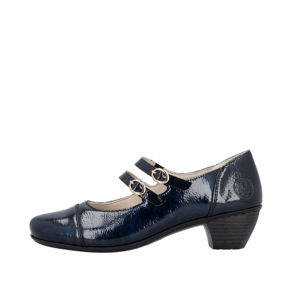 Rieker 41758-14 Ladies Blue Patent Leather Buckle Heels