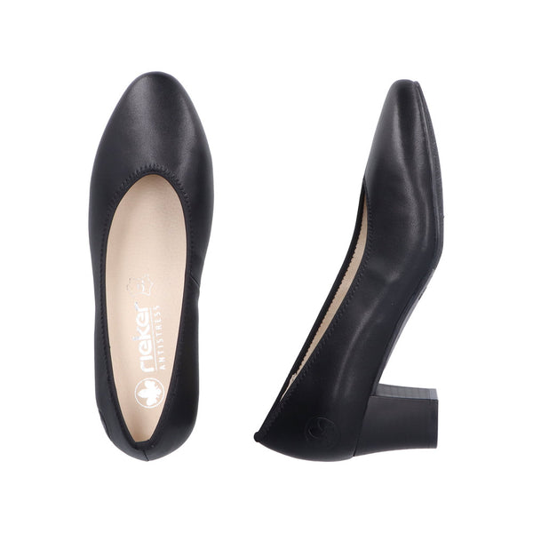 Rieker 44650-04 Ladies Black Leather  Heels