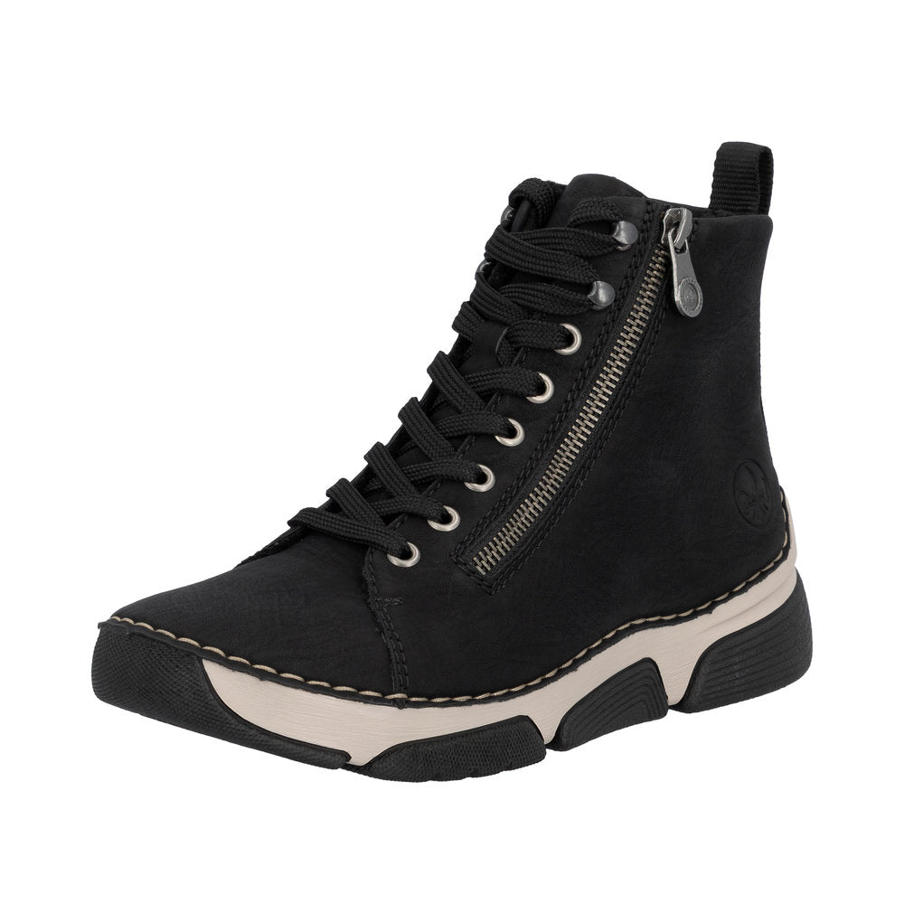 Rieker 45920-01 Ladies Black Zip & Lace Ankle Boots