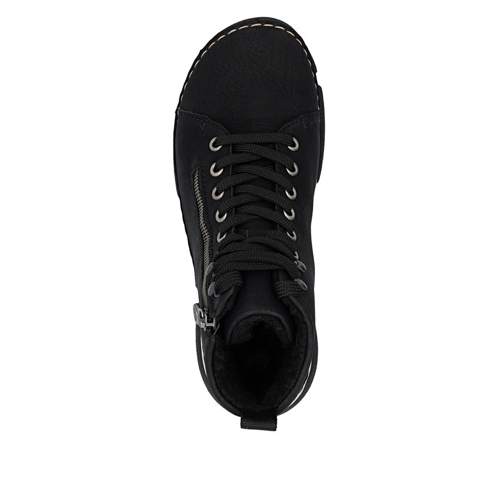 Rieker 45920-01 Ladies Black Zip & Lace Ankle Boots