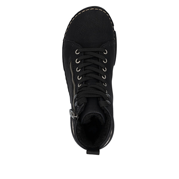 Rieker 45920-01 Ladies Black Zip & Lace Ankle Boots