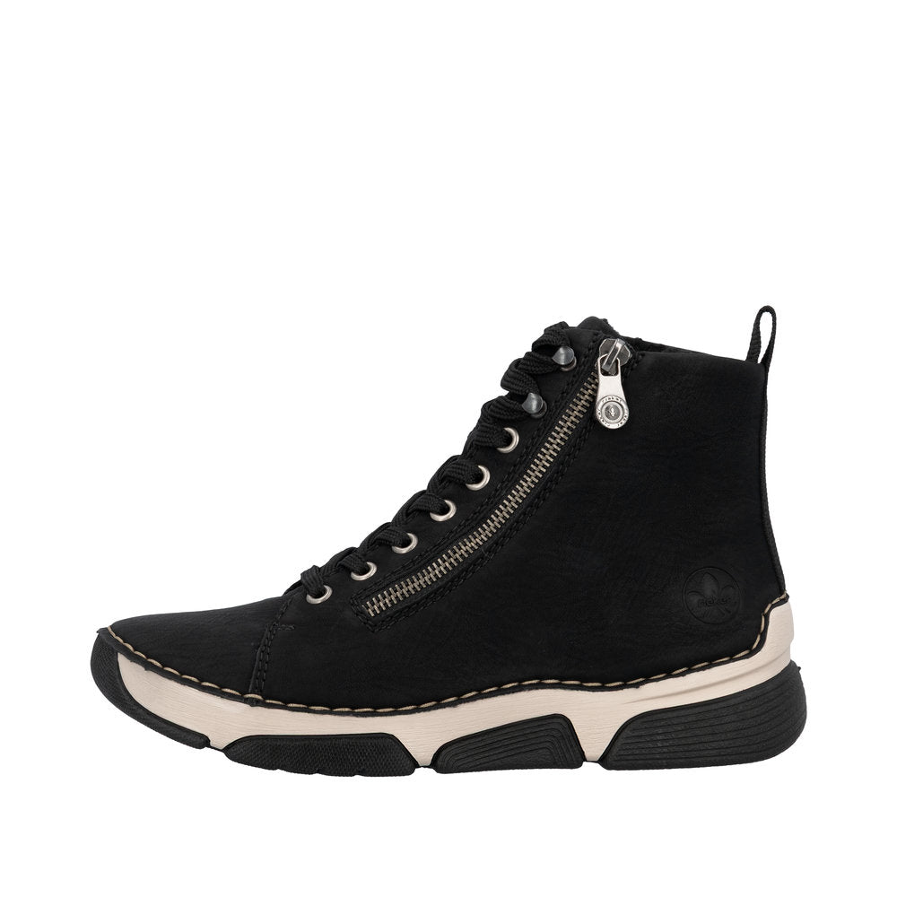 Rieker 45920-01 Ladies Black Zip & Lace Ankle Boots