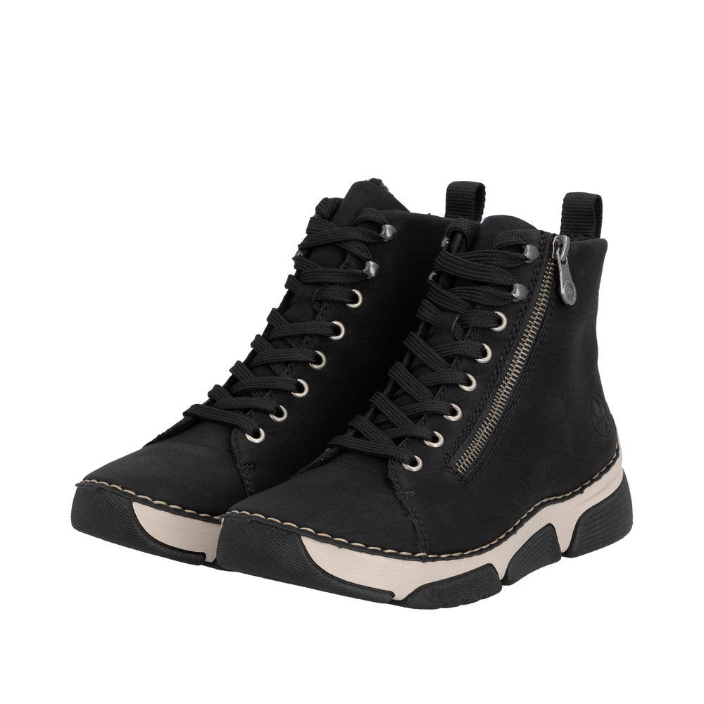 Rieker 45920-01 Ladies Black Zip & Lace Ankle Boots