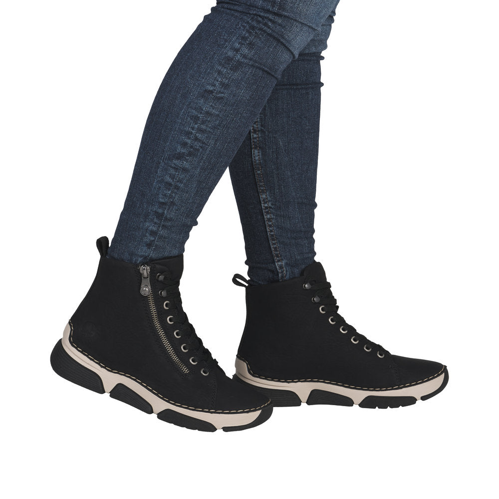 Rieker 45920-01 Ladies Black Zip & Lace Ankle Boots