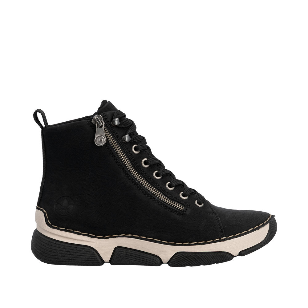 Rieker 45920-01 Ladies Black Zip & Lace Ankle Boots