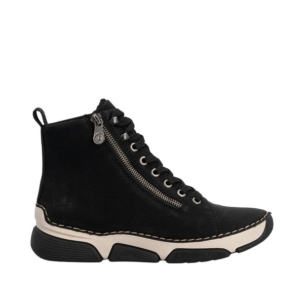 Rieker 45920-01 Ladies Black Zip & Lace Ankle Boots