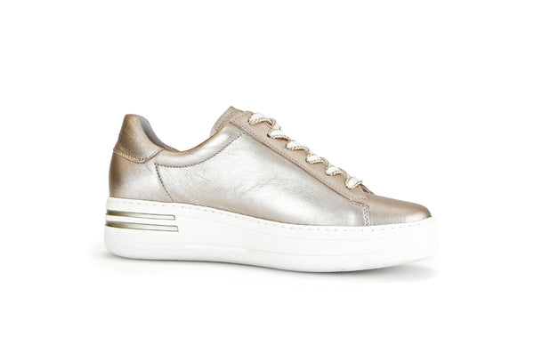Gabor 46.395.82 Keystone Ladies Pewter Leather Lace Up Trainers