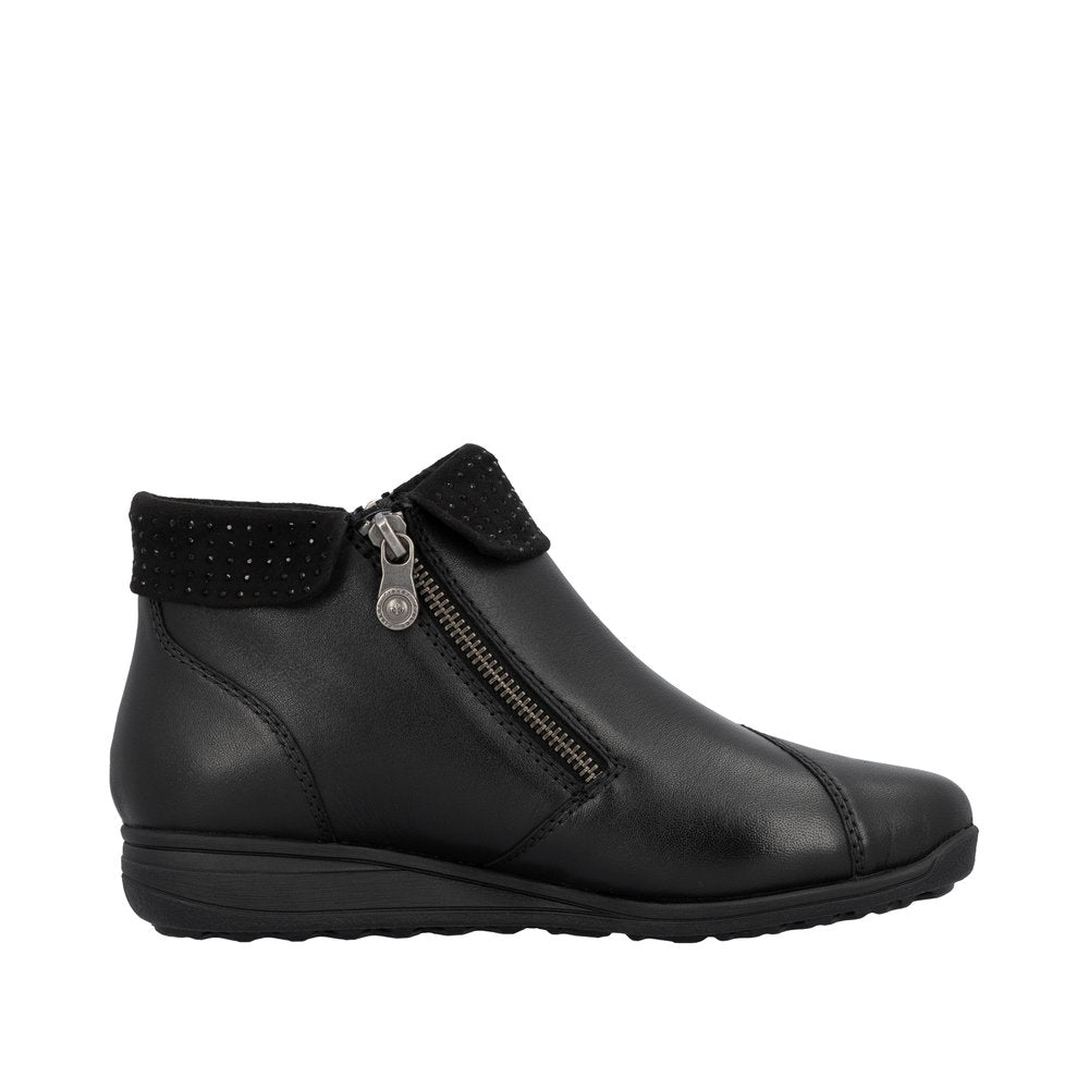 Rieker 47252-00 Ladies Black Leather Water Resistant Twin Zip Ankle Boots