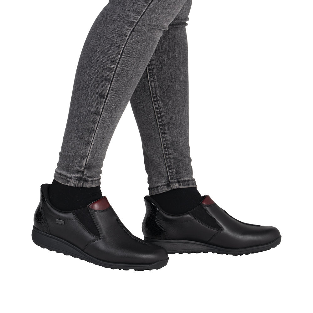 Rieker 47253-00 Ready2Go Ladies Black Leather Water Resistant Slip On Shoe Boots