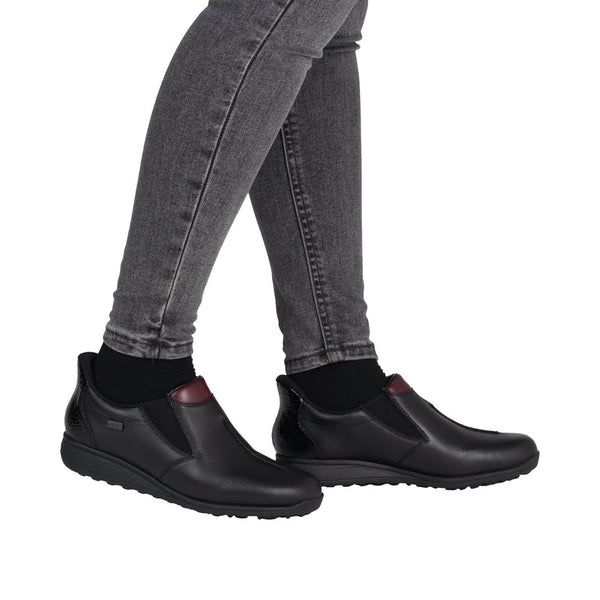 Rieker 47253-00 Ready2Go Ladies Black Leather Water Resistant Slip On Shoe Boots