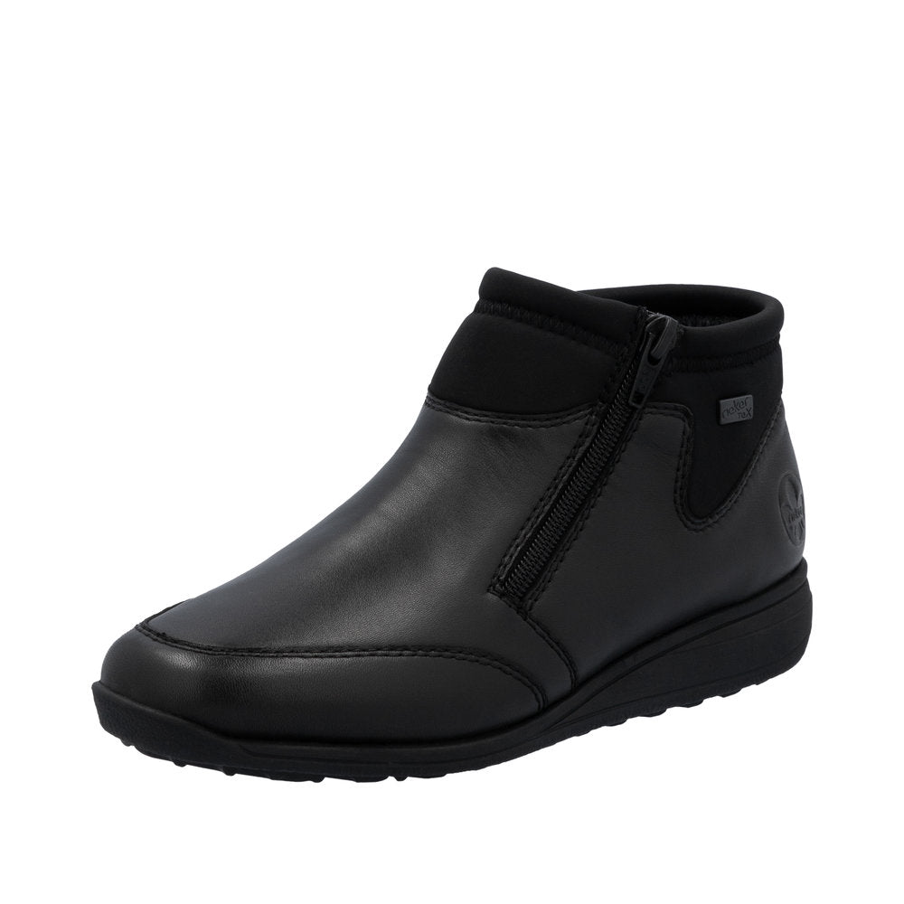 Rieker 47270-00 Ladies Black Leather Water Resistant Twin Zip Ankle Boots