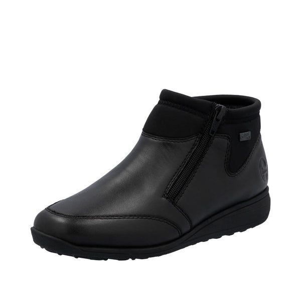 Rieker 47270-00 Ladies Black Leather Water Resistant Twin Zip Ankle Boots