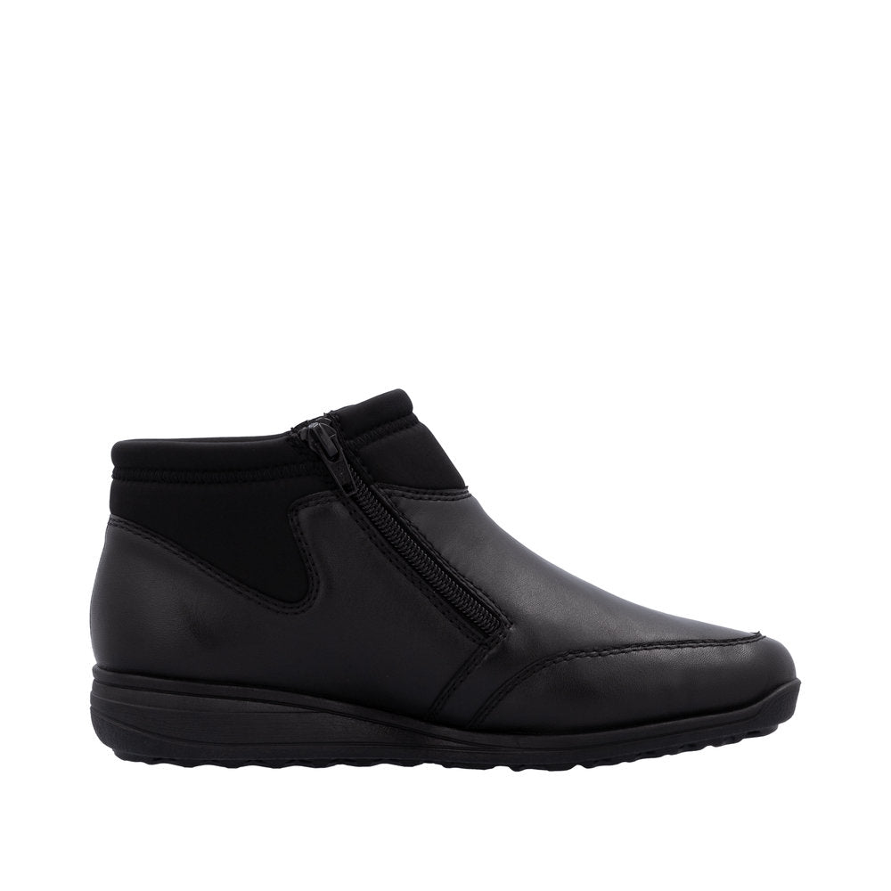 Rieker 47270-00 Ladies Black Leather Water Resistant Twin Zip Ankle Boots