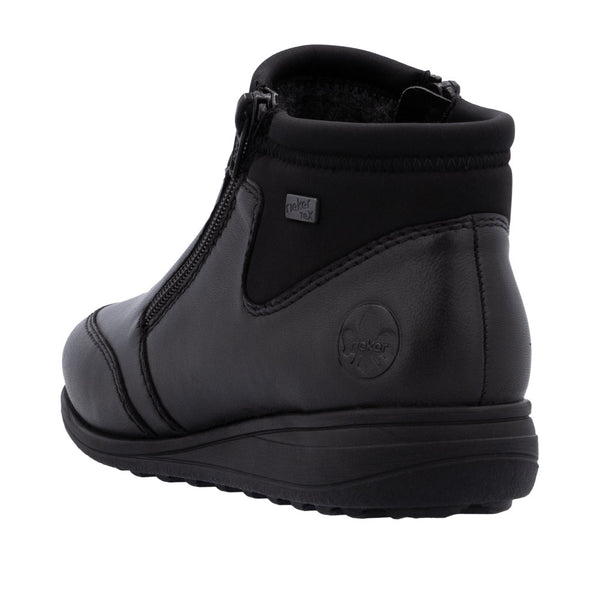 Rieker 47270-00 Ladies Black Leather Water Resistant Twin Zip Ankle Boots