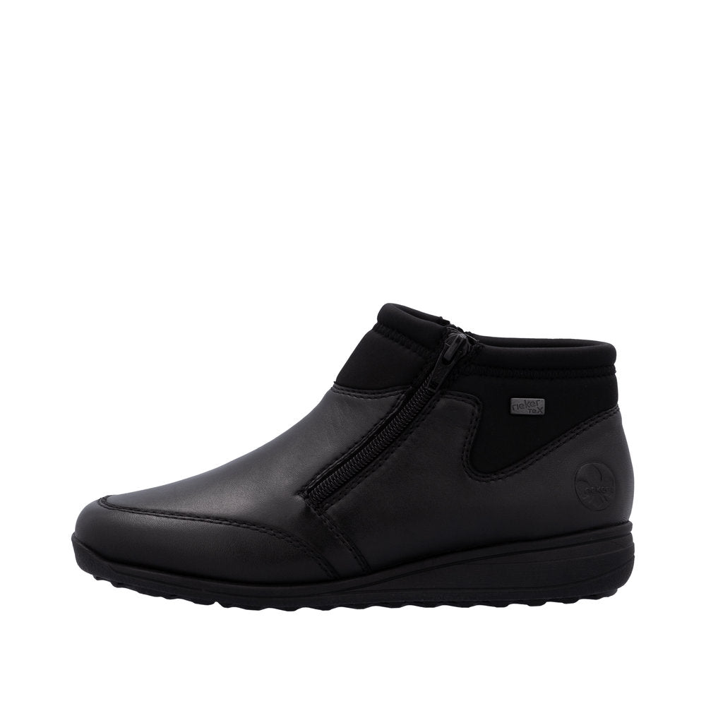 Rieker 47270-00 Ladies Black Leather Water Resistant Twin Zip Ankle Boots