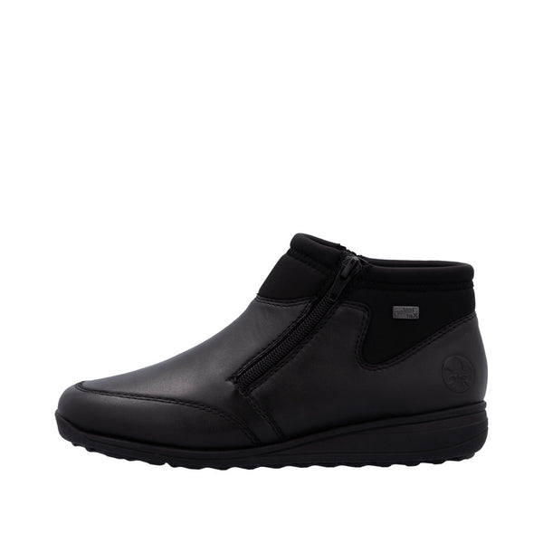 Rieker 47270-00 Ladies Black Leather Water Resistant Twin Zip Ankle Boots