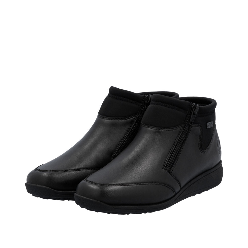 Rieker 47270-00 Ladies Black Leather Water Resistant Twin Zip Ankle Boots