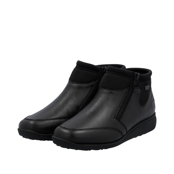 Rieker 47270-00 Ladies Black Leather Water Resistant Twin Zip Ankle Boots