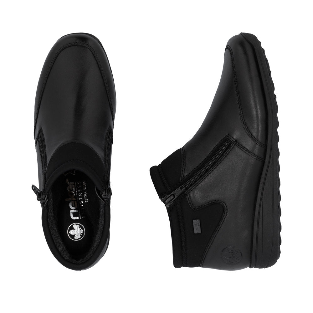 Rieker 47270-00 Ladies Black Leather Water Resistant Twin Zip Ankle Boots