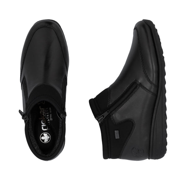 Rieker 47270-00 Ladies Black Leather Water Resistant Twin Zip Ankle Boots