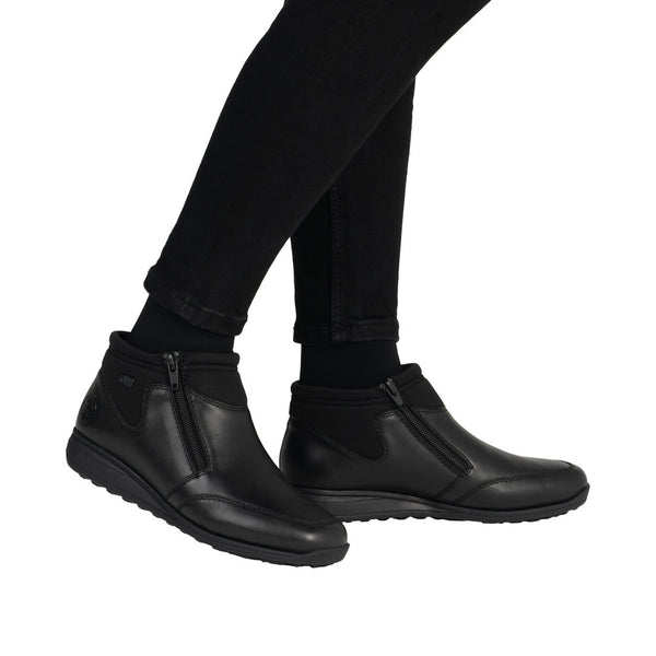 Rieker 47270-00 Ladies Black Leather Water Resistant Twin Zip Ankle Boots