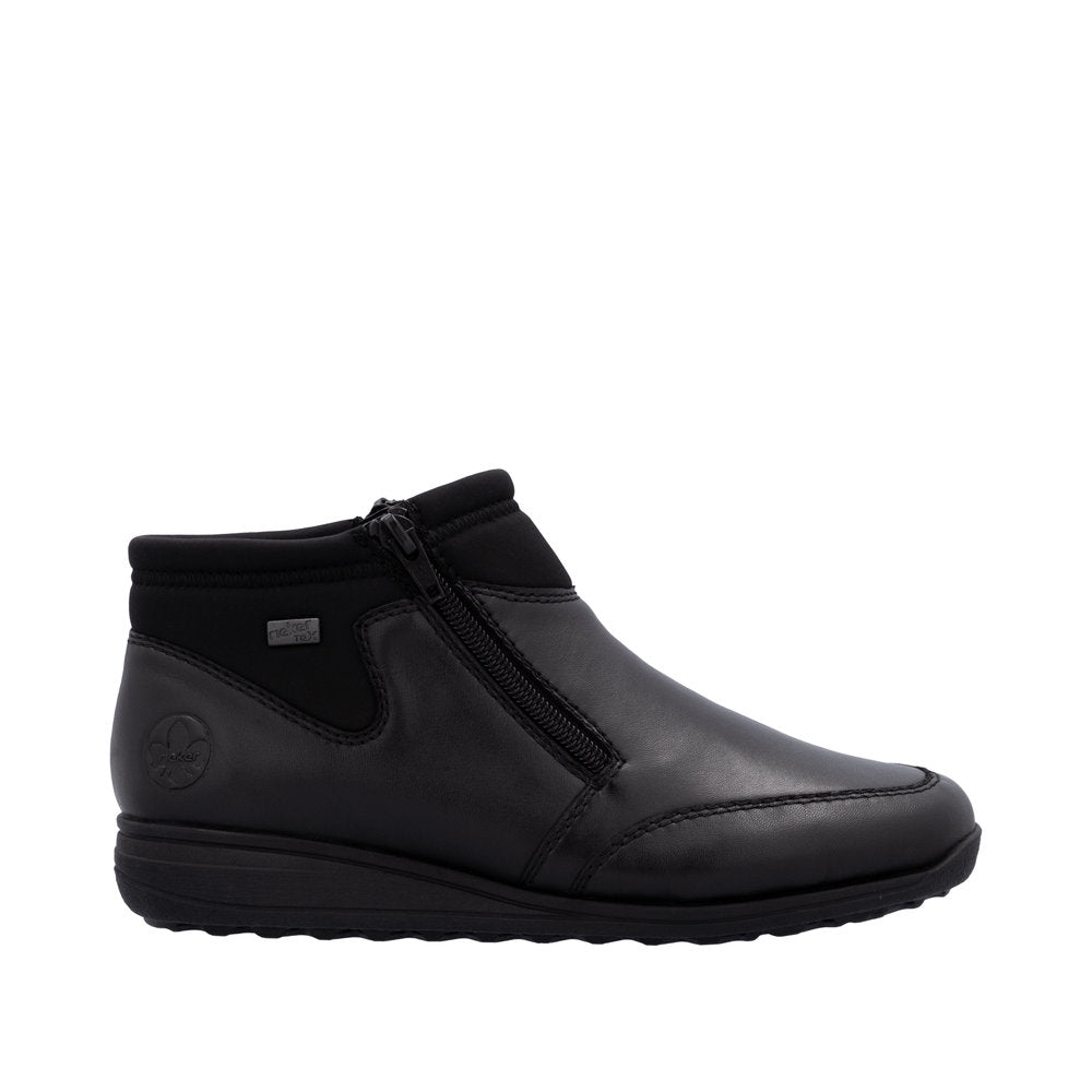 Rieker 47270-00 Ladies Black Leather Water Resistant Twin Zip Ankle Boots